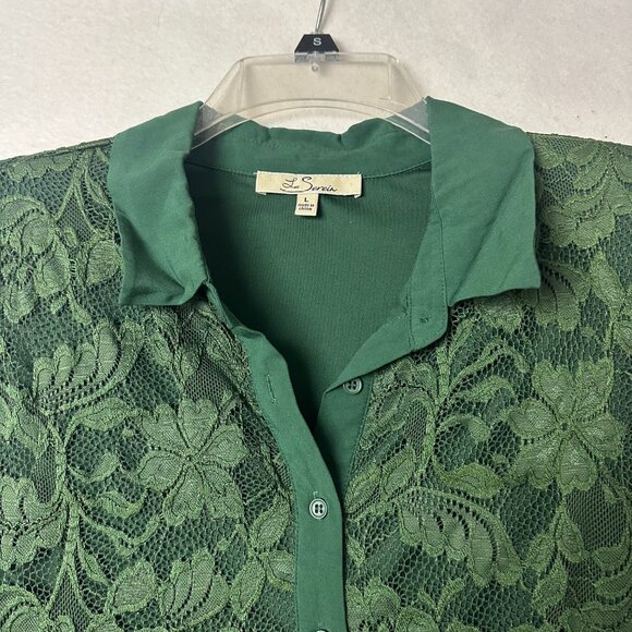 LES SEREIN blouse top sz L button up green lace collared fairy grunge whimsigoth - Picture 2 of 6